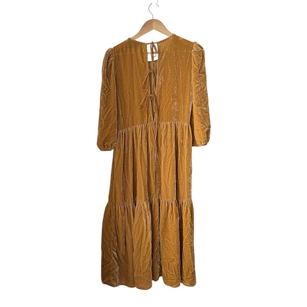 Charles Henry Dress Womens Extra Small Gold Velvet Tie-Back Midi Cottage Priaire - Picture 8 of 16